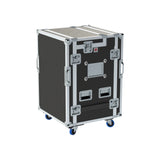 Video Control Workstation Flight Case 16U + 5U Rack with Dual Side Tables & Triple Monitor Mount by Santosom