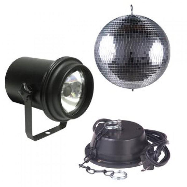 American DJ M500L 12” mirror ball package with A/C Motor, UL Pinspot with lamp.                                        - Image 1