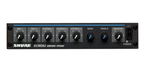 Shure SCM262 Stereo Mixer for use with two Microphones and three Stereo Sources, with Ducking and P