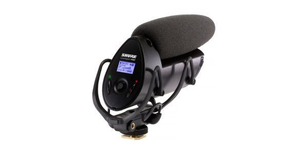 Shure VP83F Camera-mount shotgun microphone w/integrated fl ash recording, Foam windscreen, Two AA