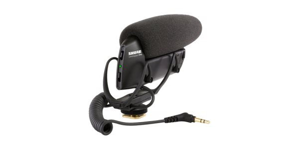 Shure VP83 Camera-mount shotgun microphone with battery, Foam windscreen, Integrated coiled cable