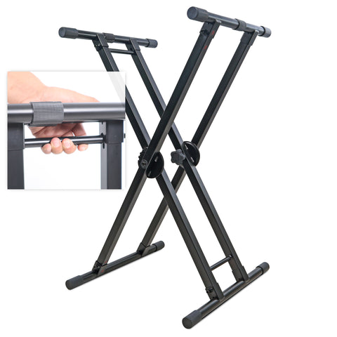 Dual-Locking Keyboard DJ Controller Case Stand w/ Squeeze to Adjust Handle - 200 lb Cap