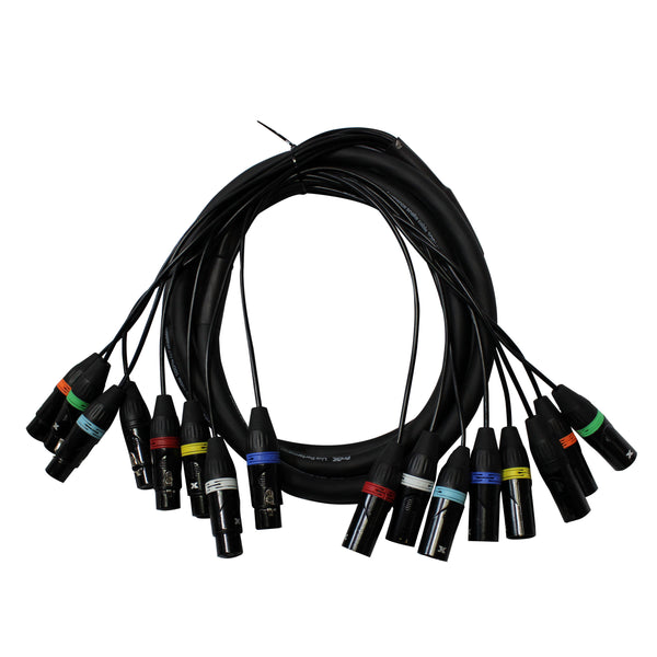 8 Ft. 8-Channel XLR3-F to XLR3-M Balanced Snake Cable