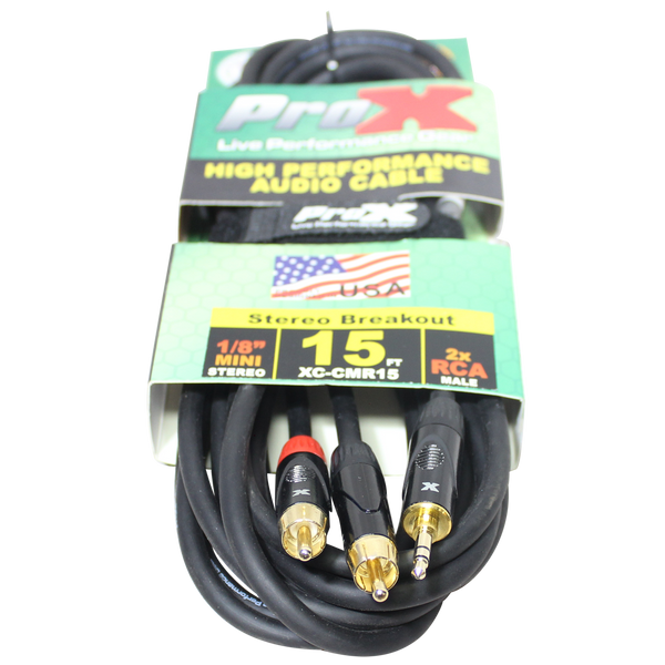 15 Ft. Unbalanced 1/8" (3.5mm) Mini TRS-M to Dual RCA-M High Performance Audio Cable