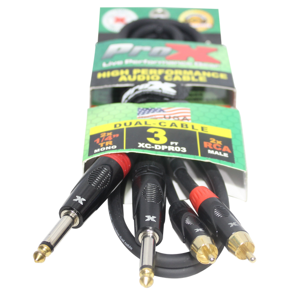 3 Ft. Unbalanced Dual 1/4" TS-M to Dual RCA-M High Performance Audio Cable