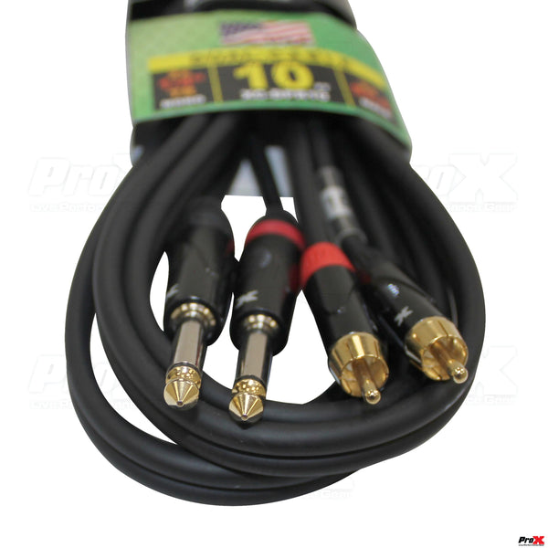 10 Ft. Unbalanced Dual 1/4" TS-M to Dual RCA-M High Performance Audio Cable