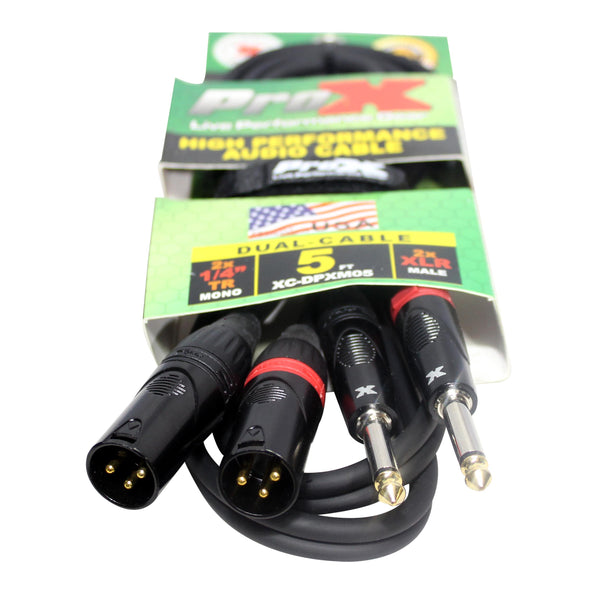 5 Ft. Dual 1/4" Unbalanced TS-M to Dual XLR3-M High Performance Audio Cable