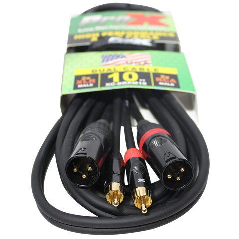 10 Ft. Unbalanced Dual RCA-M to Dual XLR3-M High Performance Audio Cable