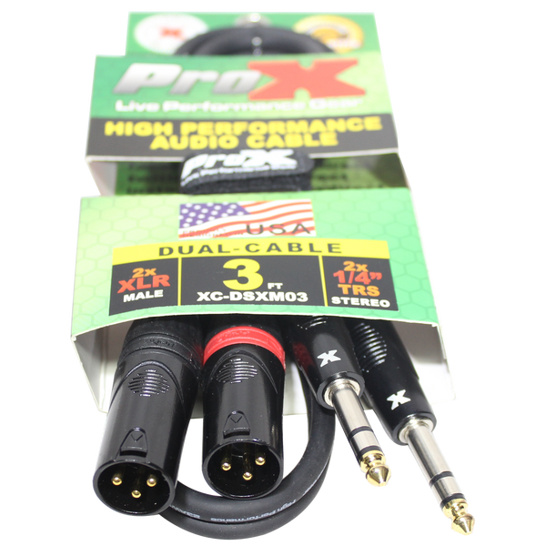 3 Ft. Balanced Dual 1/4" TRS-M to Dual XLR3-M High Performance Audio Cable