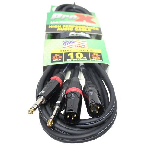 10 Ft. Balanced Dual 1/4" TRS-M to Dual XLR3-M High Performance Audio Cable