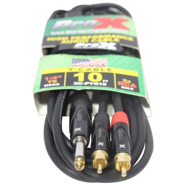 10 Ft. Unbalanced 1/4" TS-M to Dual RCA-M High Performance Audio Y Cable