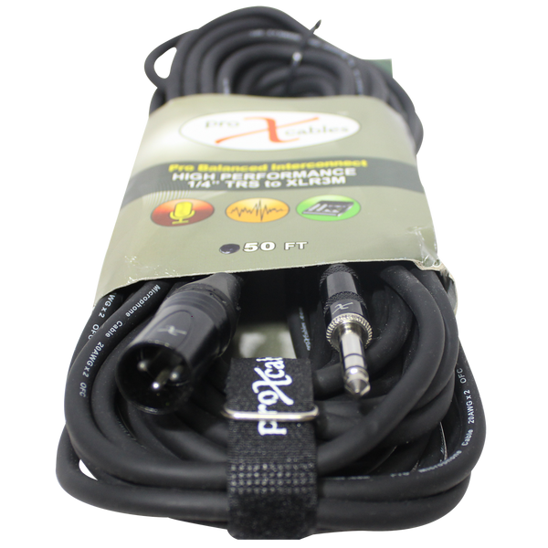 50 Ft. Balanced XLR3-M to 1/4 TRS-M High Performance Audio Cable
