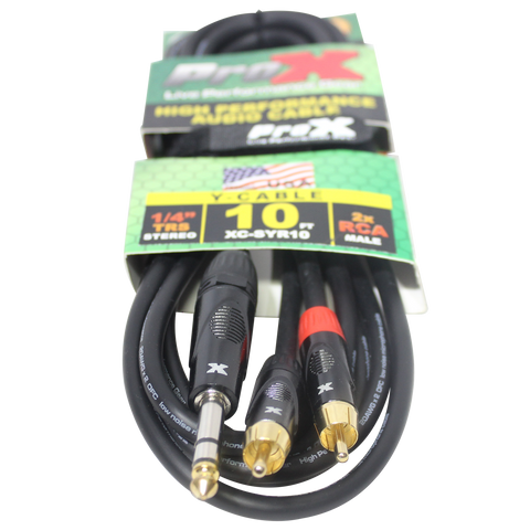 10 Ft. Unbalanced 1/4" TRS-M to Dual RCA-M High Performance Audio Cable