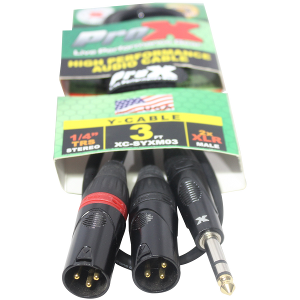 3 Ft. 1/4" TRS-M Stereo to Dual XLR3-M High Performance Y Cable