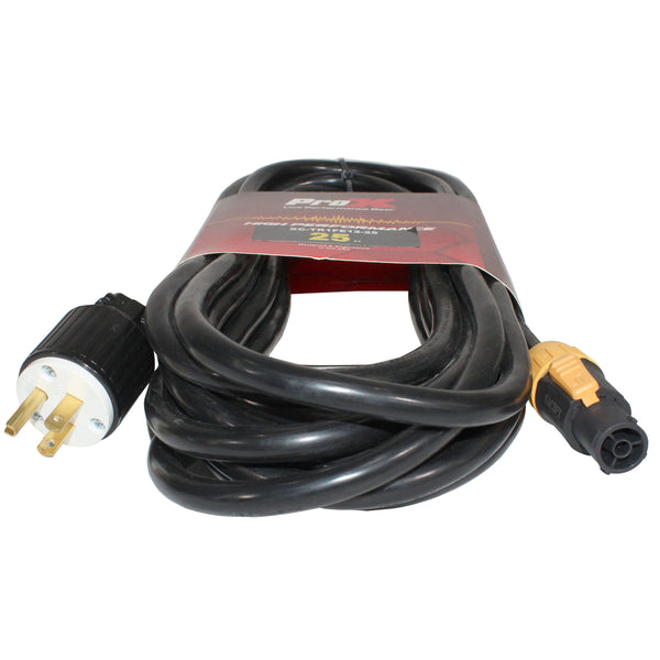 25 Ft. 12AWG 120VAC Male Edison NEMA 5-15P to Male Cable for powerCON equipped devices