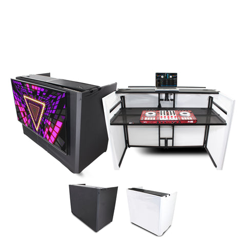 MESA MEDIA MK2 DJ Facade Table Workstation Includes TV Bracket Mount White & Black Scrims and Carry Bag