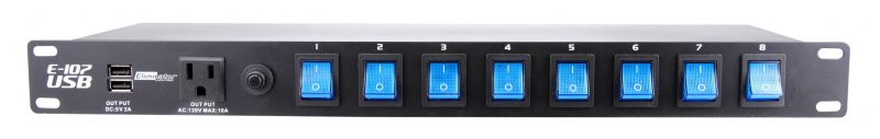 8 Ch Power Center with 2 USB plugs and 1 AC plug on the front