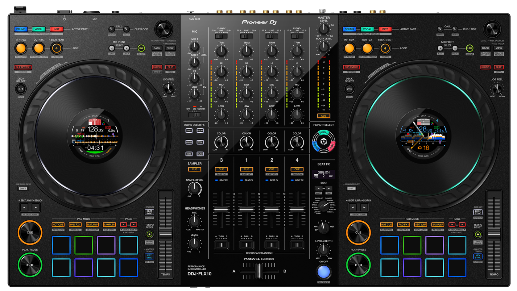 DDJ-FLX10 4 Deck USB DJ Control Surface (rekordbox DJ & Serato DJ Pro)